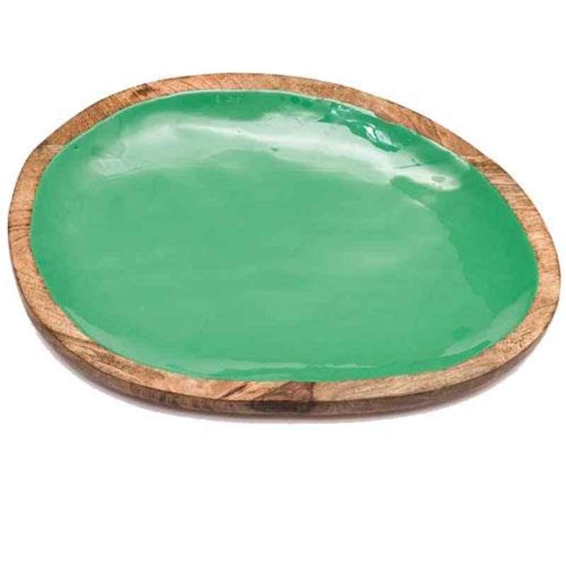 Casa Decor Green Glory Enamel Wooden Decorative Serving Tray for Dinner Serving, CDWTRY0016