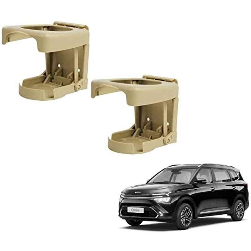 Kozdiko Plastic Beige Foldable Car Drink Holder for Kia Carens (Pack of 2)