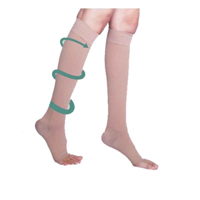 Sorgen Classique Lycra Class 1 Knee Length Open Toe Medical Compression Stockings, SLCS1313, Size: L