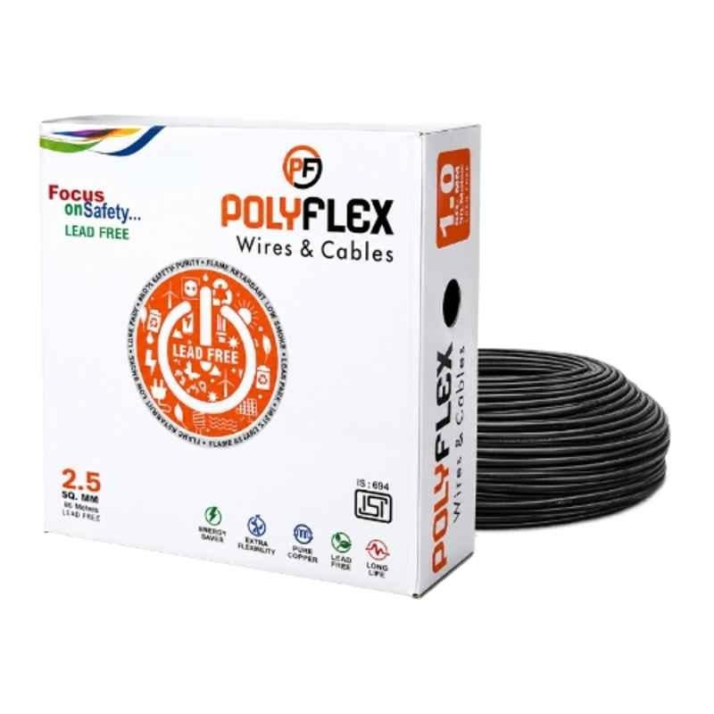 Polyflex Rex 2.5 Sqmm Black FR PVC Multi Strand CCA Electrical Wire, RP20, Length: 85 m