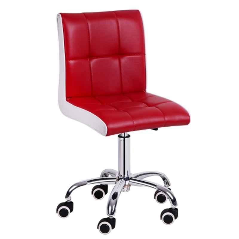 Da Urban Cadbury Red & White Height Adjustable & Revolving Bar Stool Chair with Wheels