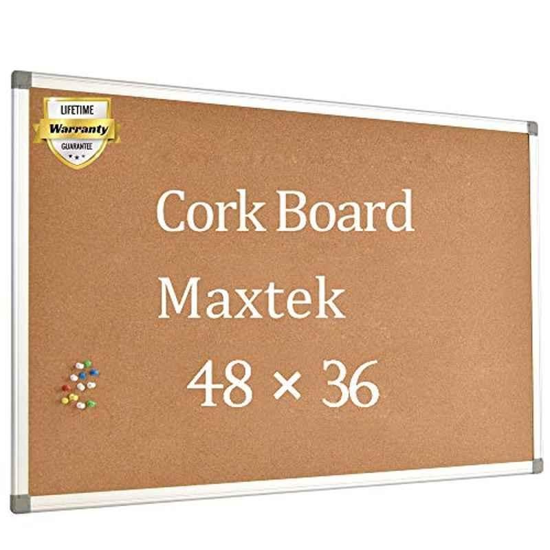 Maxtek 48x36 inch Cork & Plastic Silver Bulletin Board, CBT-90120N