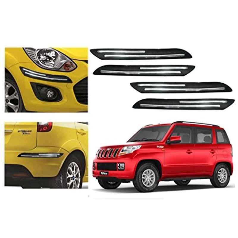 Auto Pearl 4 Pcs PVC & Rubber Black Double Chrome Linning Bumper Corner Moulding Set for Mahindra TUV 300