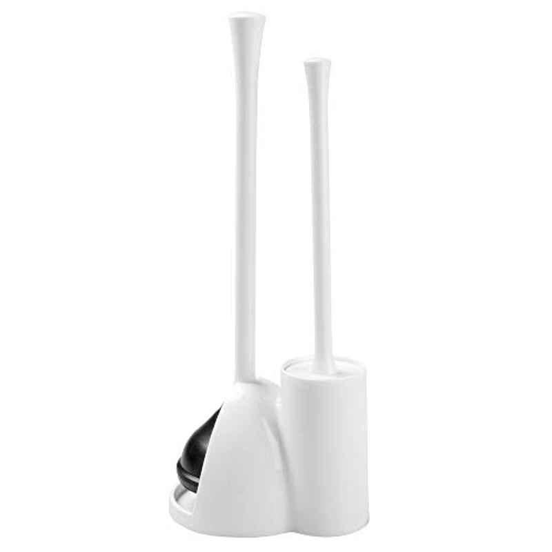 iDesign Una White Toilet Bowl Brush & Plunger Set, 93171