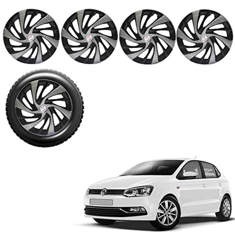 Auto Pearl 4 Pcs 15 inch Black & Silver ABS Press Type Hubcap Wheel Cover Set with Retention Ring for Volkswagen Polo Exquisite