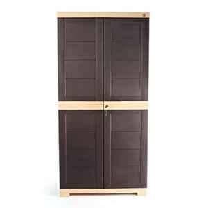 Cello Novelty 37x59.3x122.5cm Plastic Brown & Beige 2 Doors Cupboard with 3 Shelves