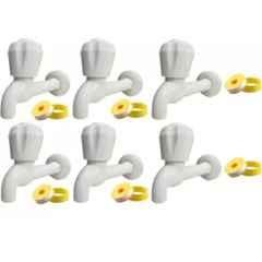 Senkiddpro 6 Pcs PVC White Long Body Tap with 6 Pcs Teflon Tape Combo