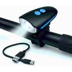 Shopeleven 1200mAh Black & Blue Rechargeable Bicycle Light with Horn