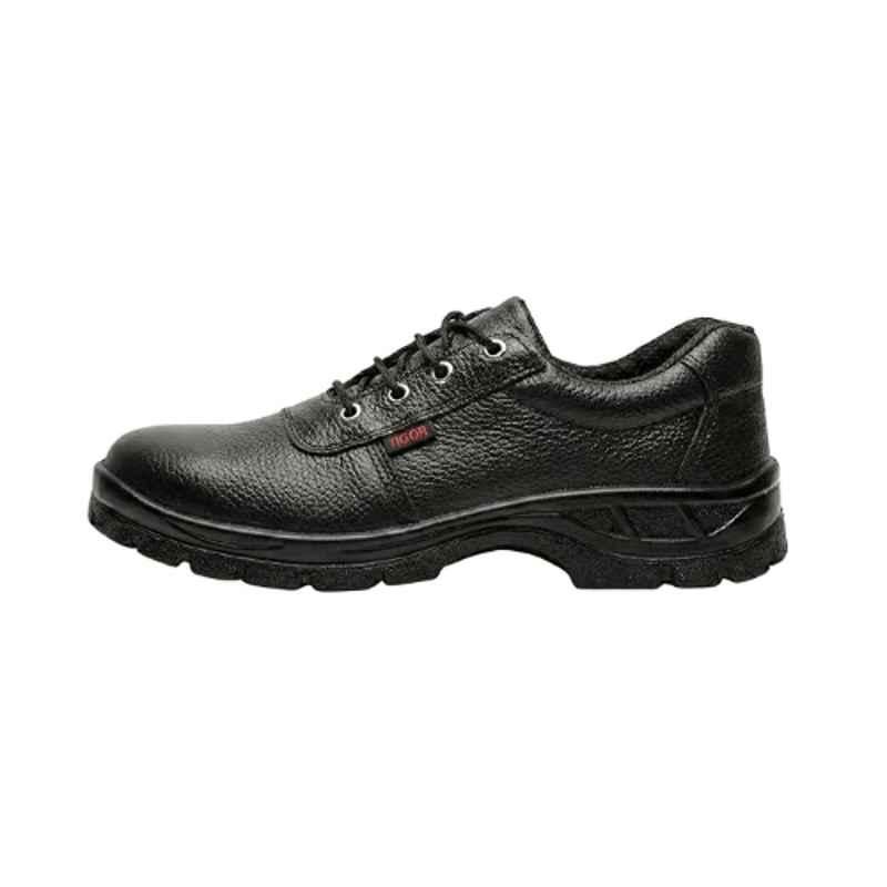 Hind Pro Tigor Barton Print Leather PU Steel Toe Black Safety Shoe for Men, Size: 9