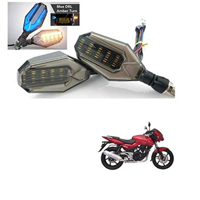 Kozdiko 4 Pcs Plastic Front & Rear U Shape Dual Color DRL LED BIke Indicator Set for Bajaj Pulsar 150