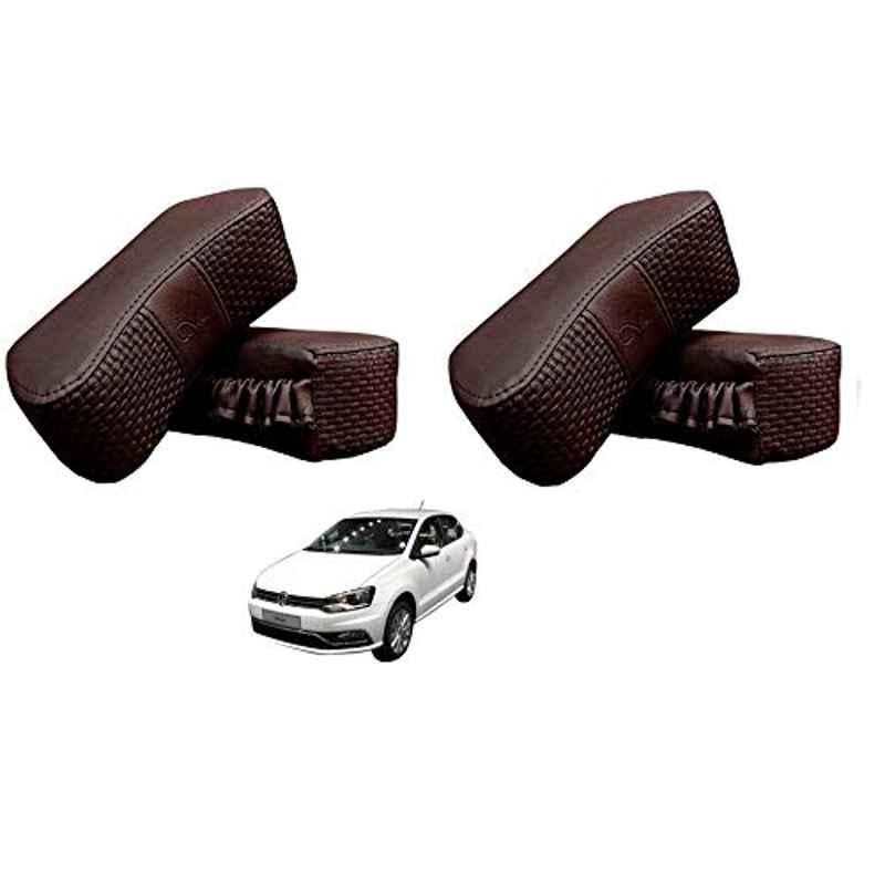 Kozdiko 4 Pcs CV Designer Cola Leatherite Neck Rest Car Cushion Pillow Set for Volkswagen Ameo