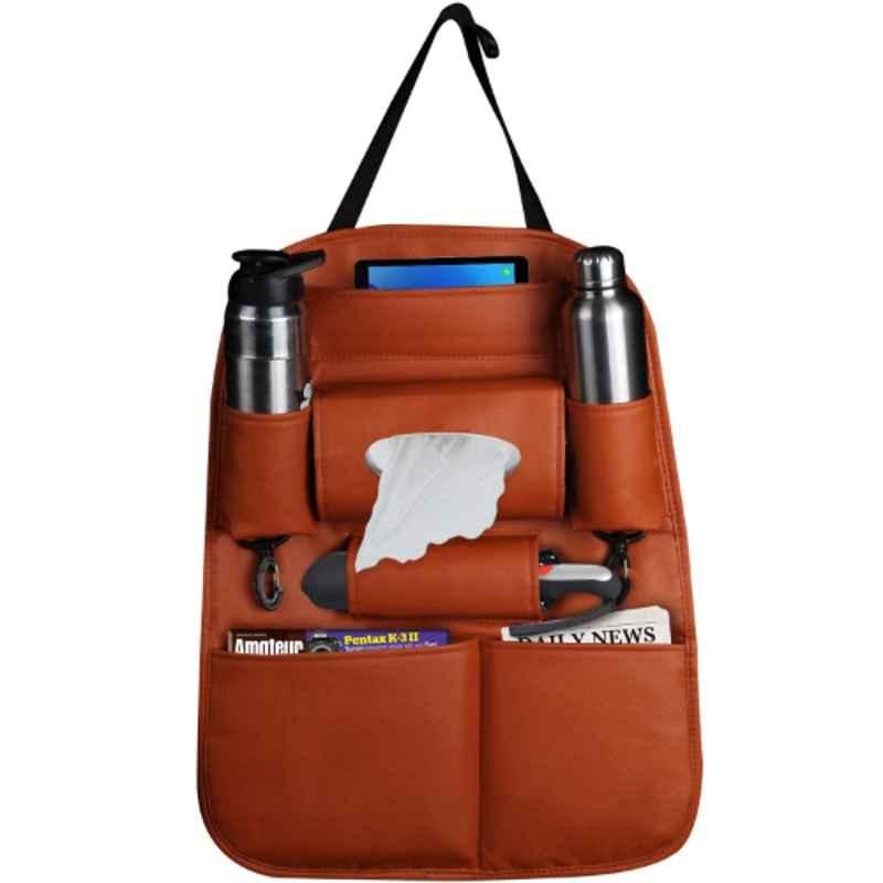 AllExtreme EXSBEST Tan PU Leather Car Seat Back Organizer Multi Pocket Travel Storage Bag