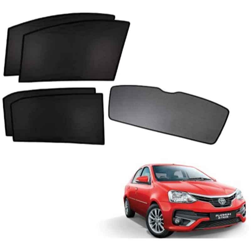 Kozdiko 5 Pcs Polyester Black Non Magnetic Window & Rear Sun Shades Set for Toyota Etios Platinum