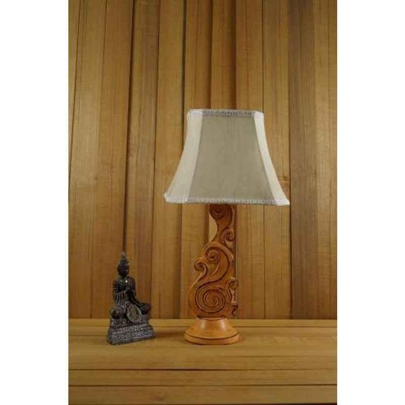 Tucasa Mango Wood Orange Carving Table Lamp with 10 inch Polycotton Off White Square Shade, WL-99