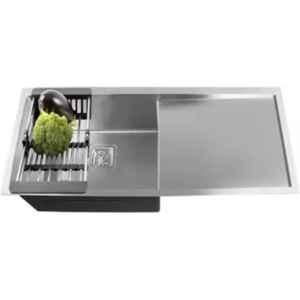 Fossa FS-09 37x18x10 inch Stainless Steel Matt Finish Silver Single Bowl with Drainboard Handmade Kitchen Sink, FS-8Drain