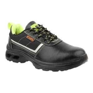 Fuel Carbon Rexine & Fabric Steel Toe Black & Green Industrial Work Safety Shoes with 100J Impact Protection, Size: 7