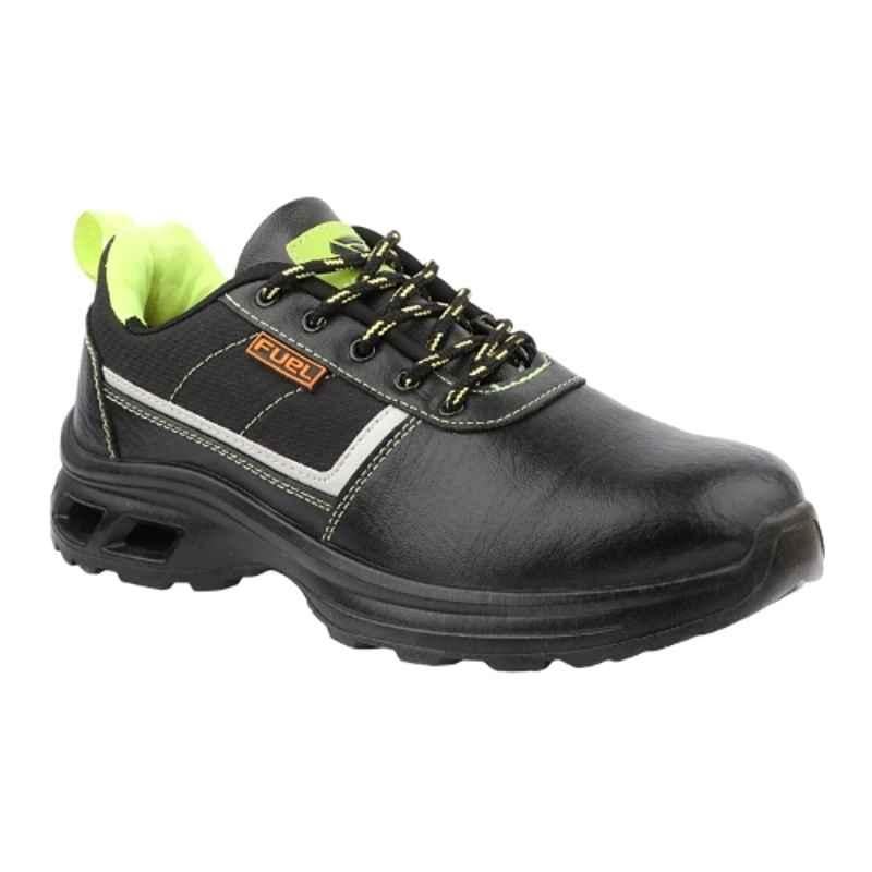 Fuel Carbon Rexine & Fabric Steel Toe Black & Green Industrial Work Safety Shoes with 100J Impact Protection, Size: 7