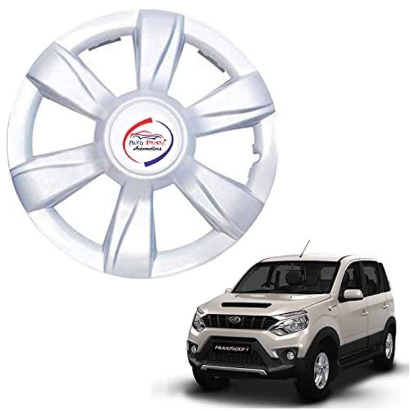 Auto Pearl 4 Pcs 15 inch ABS Xylo Silver Hubcap Wheel Cover Set with Retention Ring for Mahindra Nuvo Sport