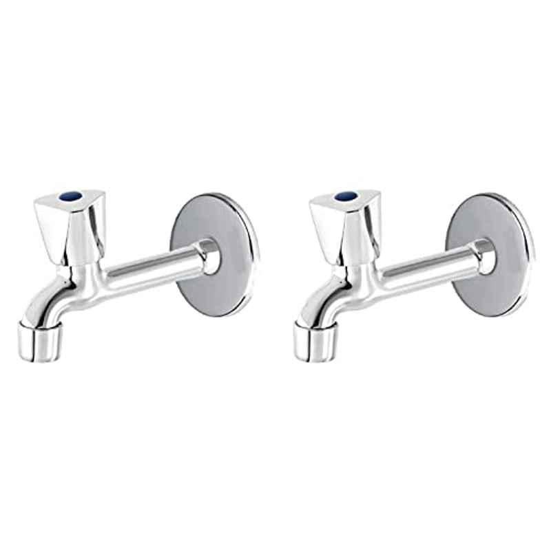 Spazio Smartbuy Stainless Steel Chrome Finish Trio Collection Long Body Bib Cock with Foam Flow Water Wall Flange (Pack of 2)