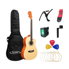 Techno 39 inch Spruce & Linden Wood Natural Right Hand Orientation Acoustic Guitar, RJ-10239CG