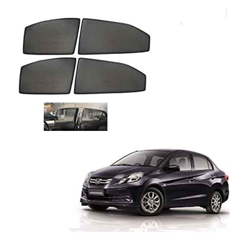 Kozdiko 4 Pcs Mesh Black Non-Magnetic Car Sun Shade Set for Honda Old Amaze (2013-2017)
