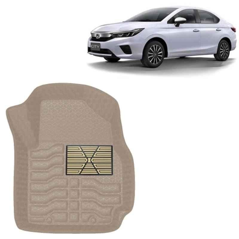 Kingsway 3 Pcs Premium 4.5D 100% Waterproof Tray Shape PVC Beige Car Floor Mat Set for Honda City Manual 2020 to 2022 All Model