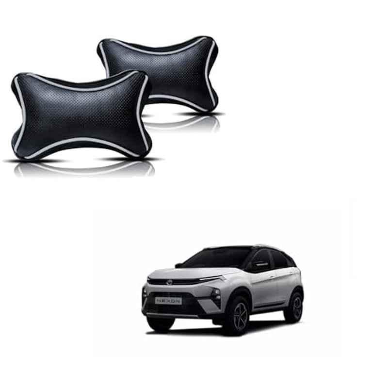 Kozdiko 2 Pcs Black Neck Rest Dotted Car Pillow Cushion Set for Tata Nexon Facelift (2023-Present)