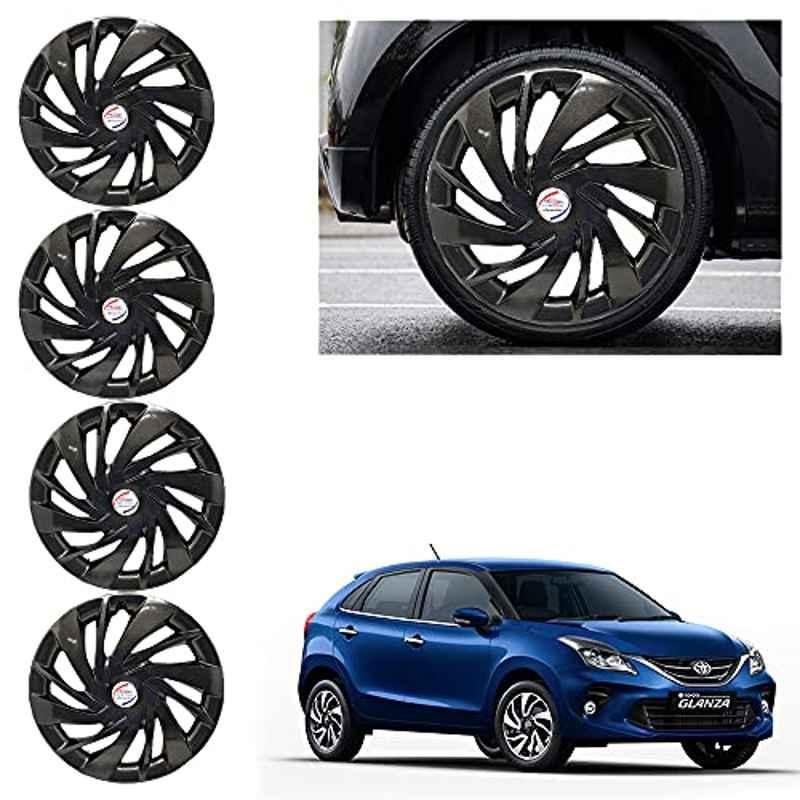 Auto Pearl 4 Pcs 15 inch ABS Black Car Wheel Cover Set for Toyota Glanza, WCBLK37