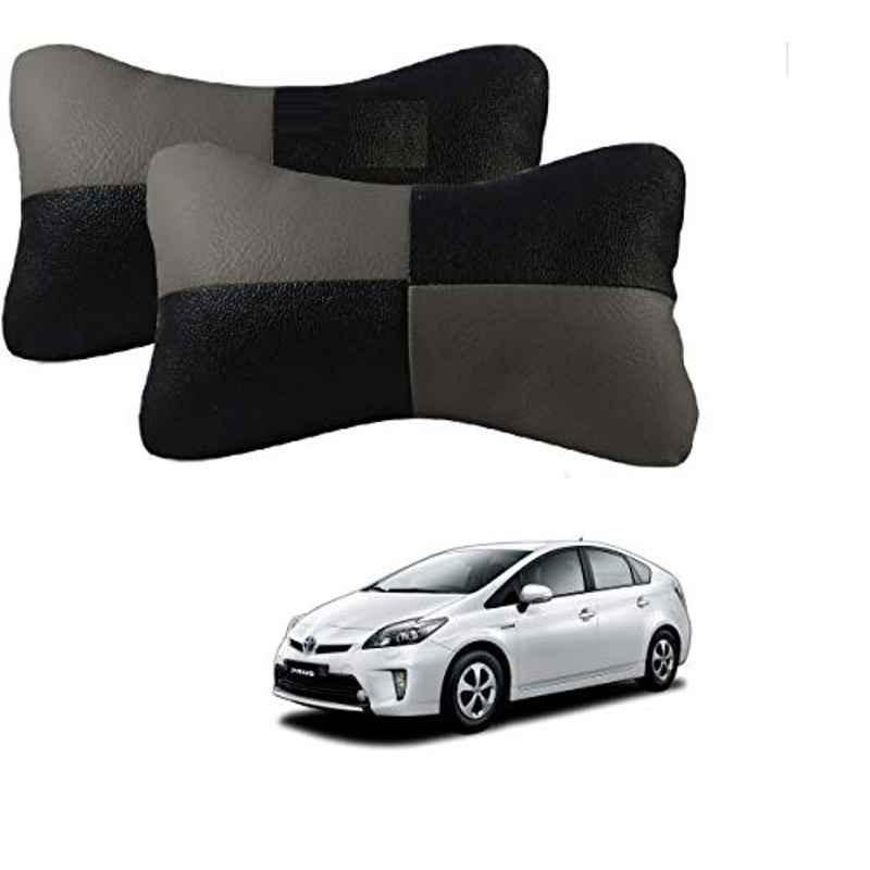 Kozdiko 2 Pcs Leather Grey & Black Neck Rest Car Cushion Pillow Set for Toyota Prius