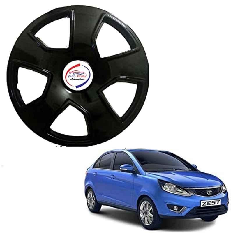 Auto Pearl 4 Pcs 15 inch ABS Black SCB37 Hubcap Wheel Cover Set with Retention Ring for Tata Zest