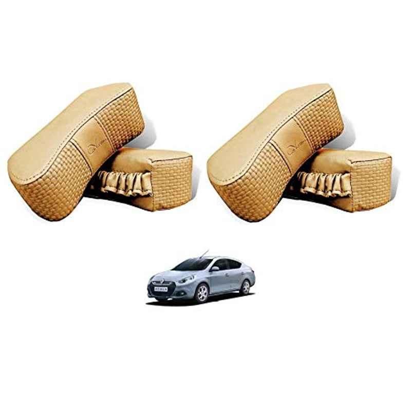 Kozdiko 4 Pcs CV Designer Beige Leatherite Neck Rest Car Cushion Pillow Set for Renault Scala
