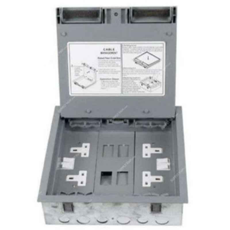 Micron 28x28x9.2cm 3 Compartments Grey RAL 7032 Cover Floor Box with Rigid Cable Exits, MME-MCFB3X6