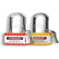 Asian Loto 2 Pcs Metal & Plastic Red & Yellow Long Shackle Jacket Padlock Set with 3 Keys, ALC-LPL