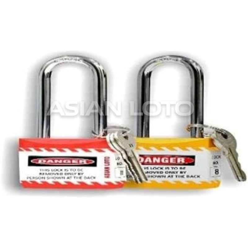 Asian Loto 2 Pcs Metal & Plastic Red & Yellow Long Shackle Jacket Padlock Set with 3 Keys, ALC-LPL