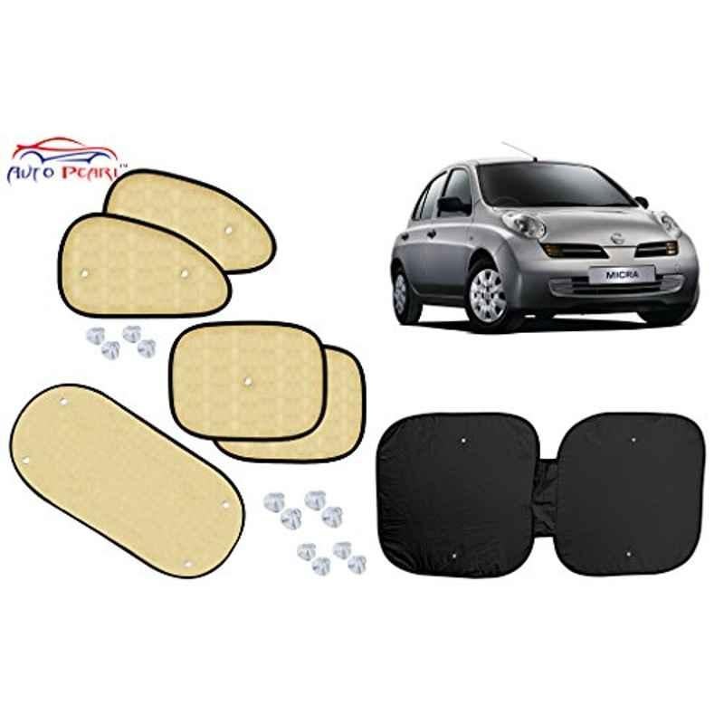 Auto Pearl 6 Pcs PVC & Mesh Beige Window, Front & Rear Sun Shade Set for Nissan Micra