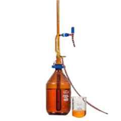 Glassco 10ml Boro 3.3 Glass Automatic Zero Amber Burette with 500ml Bottle & Boroflow Stopcock, 120.523.01A