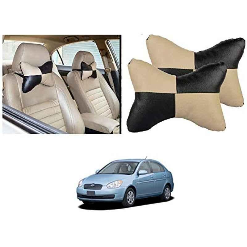 Kozdiko 2 Pcs Black & Beige Car Square Chess Design Neck Rest Seat Pillow Set for Hyundai Old Verna