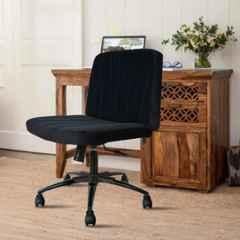 Cellbell Comfy Velvet Medium Back Glossy Black Ergonomic Chair with Wheel, CBHKFOC14451