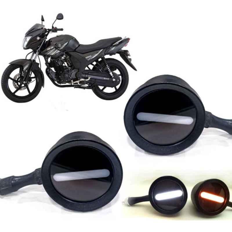 Auto Pearl 2 Pcs 12V Black Bike Front LED Indicator Light Set for Yamaha SZ-RR, F485