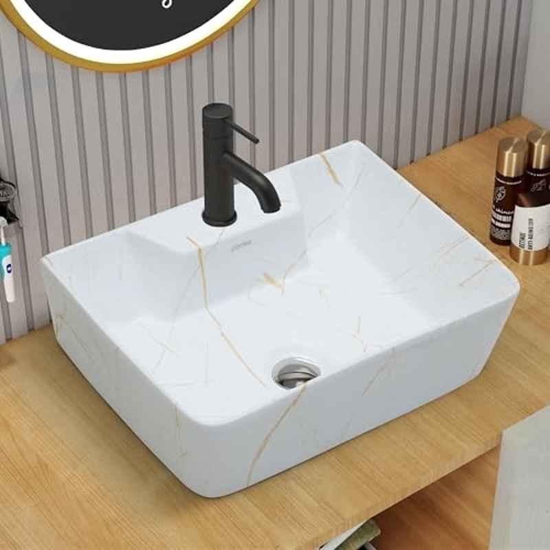 Plantex Tabletop Wash Basin for Bathroom/Designer Ceramic Basin/Rectangle Countertop Wash Basin/Home/Office (16x12x5 Inch)