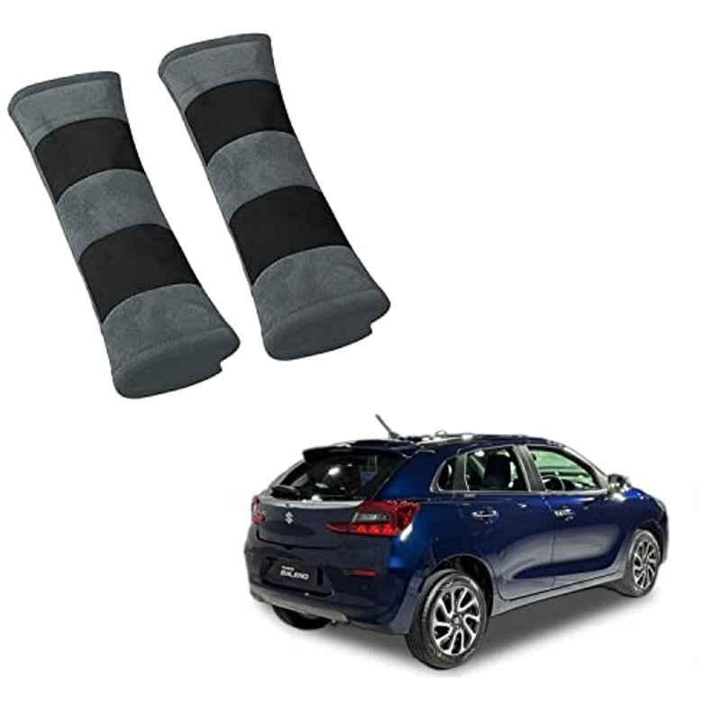 Kozdiko 2 Pcs Grey & Black Car Seat Belt Cushion Set for Maruti Suzuki Baleno New 2022