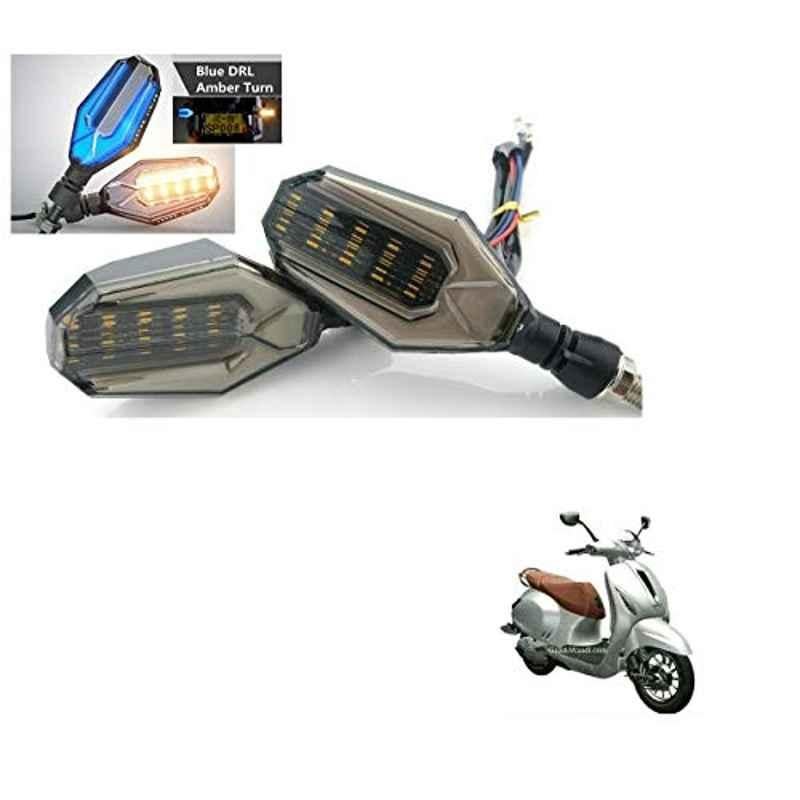 Kozdiko 4 Pcs Plastic Front & Rear U Shape Dual Color DRL LED BIke Indicator Set for Bajaj Chetak