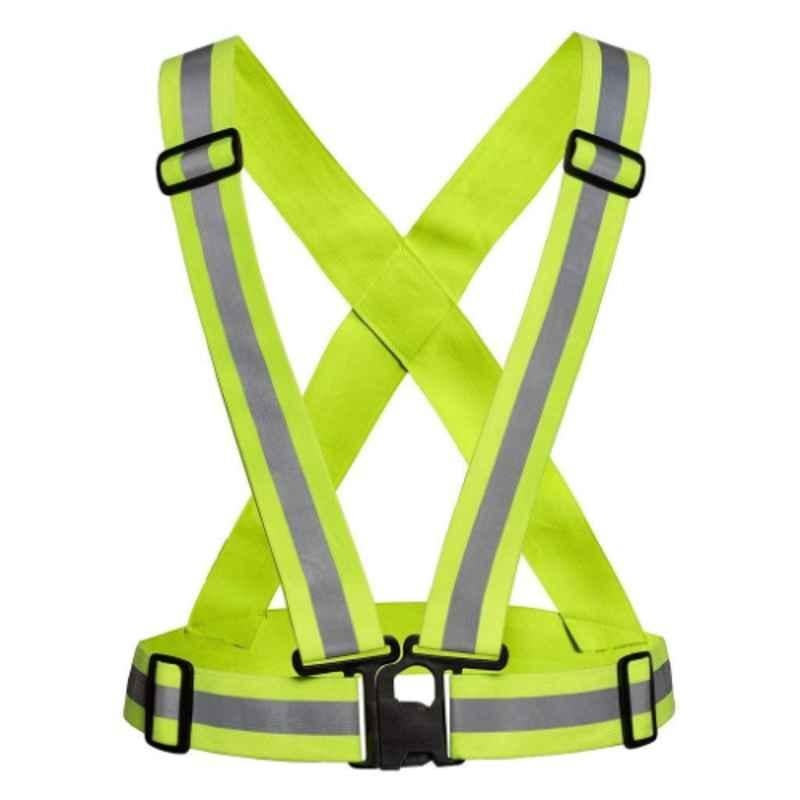 ReflectoSafe High Visibility Reflective Green Polyester Safety Belt For Night Cycling (Pack of 10)