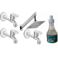 Senkiddpro Prime 3 Pcs Stainless Steel Long Body Tap with 6x6 inch Slim Overhead Shower & Tap Cleaner Combo