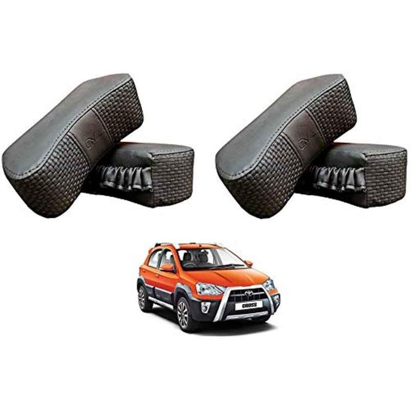 Kozdiko 4 Pcs CV Designer Grey Leatherite Neck Rest Car Cushion Pillow Set for Toyota Etios Cross