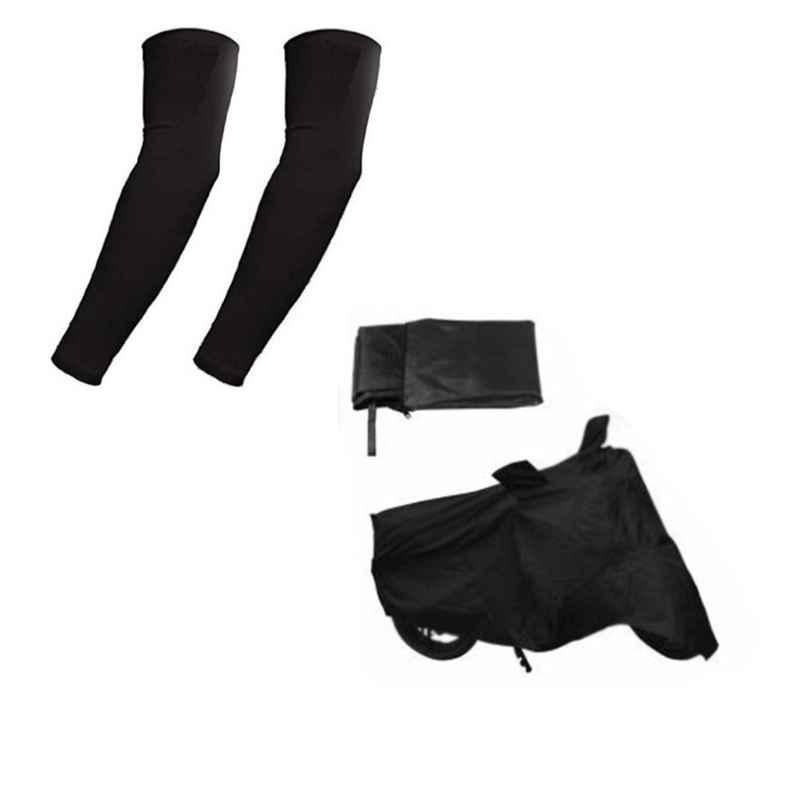 HMS Black Bike Body Cover for Hero Passion Pro TR with Free Size Nylon Black Arm Sleeves