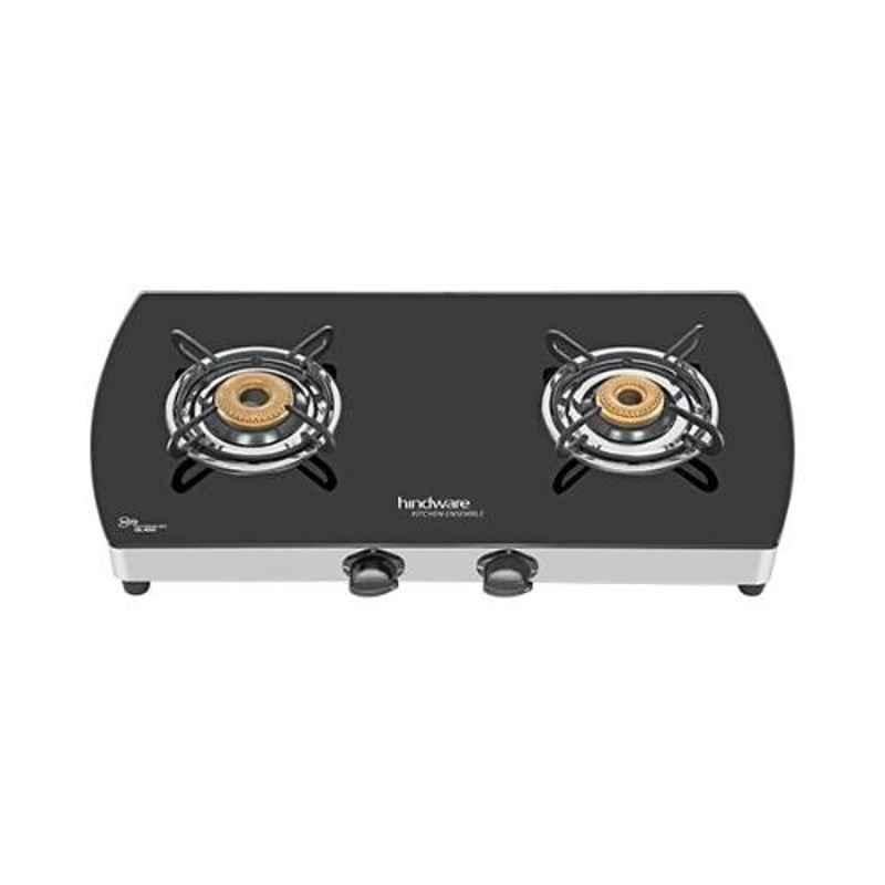 Hindware Primo Plus 2B 2 Burners Auto Ignition Black Toughened Glass Cooktop, 513161