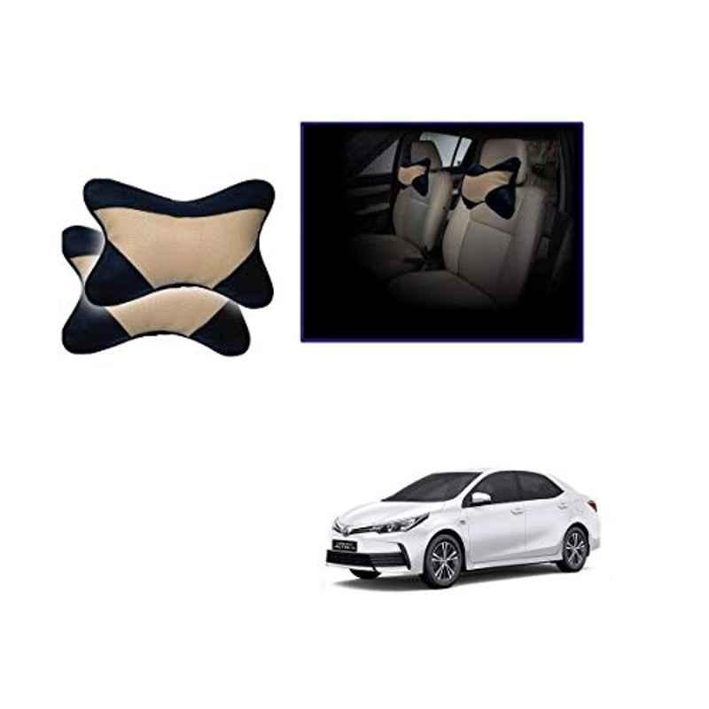 Kozdiko 2 Pcs Beige & Black Car Neck Rest Cushion Pillow Set for Toyota Corolla Altis