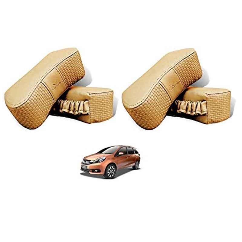 Kozdiko 4 Pcs CV Designer Beige Leatherite Neck Rest Car Cushion Pillow Set for Honda Mobilio