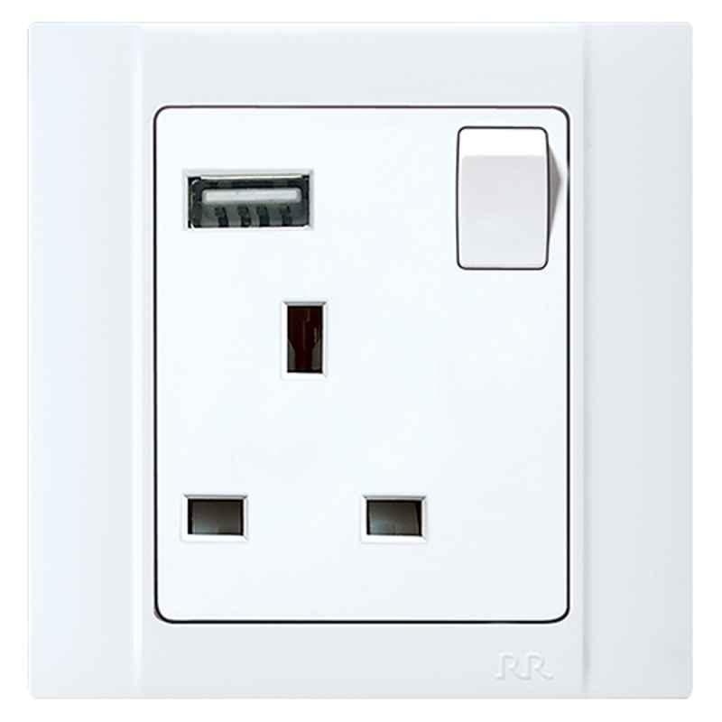RR 13A White 1 Gang Outlet Switched Socket with USB, VN6679